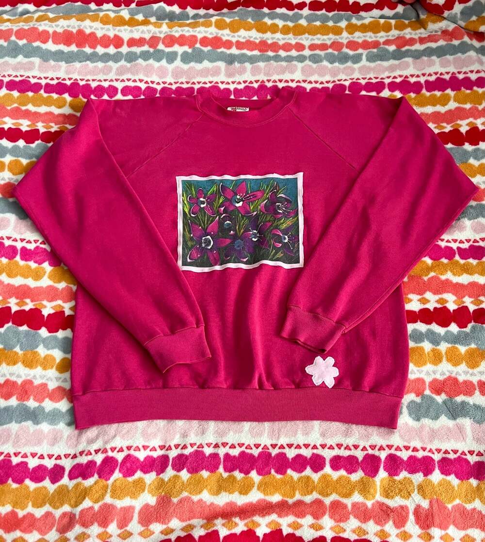 Handmade Sunbelt Sportswear Hot Pink Floral Graphic Sweatshirt XL